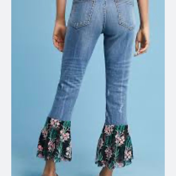 Anthropologie Pilcro And The Letterpress Flare Flounce floral bell bottom capris - Picture 2 of 14